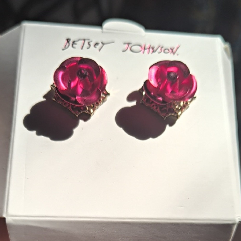 Betsey Johnson Fuchsia Rose Earrings